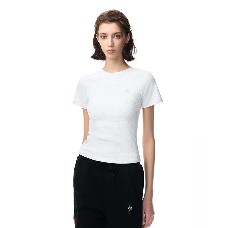 NICEBAD(原WORKSOUT)休闲紧身分割刺绣插肩短袖夏季修身圆领打底