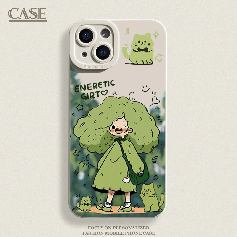 绿色元气女孩瞳影手机壳适用苹果16promax华为荣耀小米15oppovivo