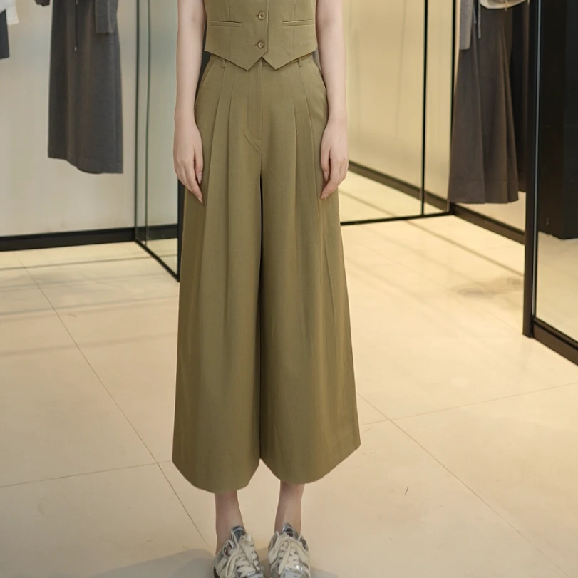 GIRDEAR/哥弟秋季新款羊毛微奢通勤休闲百搭显瘦九分阔腿裤110034