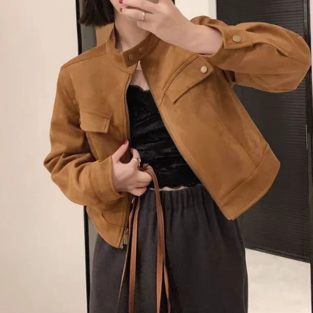 复古短款立领外套2025年春季新款时尚百搭休闲小个子夹克上衣8501