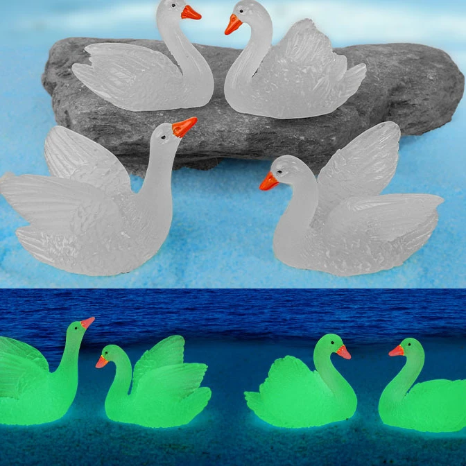 夜光天鹅微景观树脂小摆件创意水池鱼缸装饰品盆景发光桌面摆件