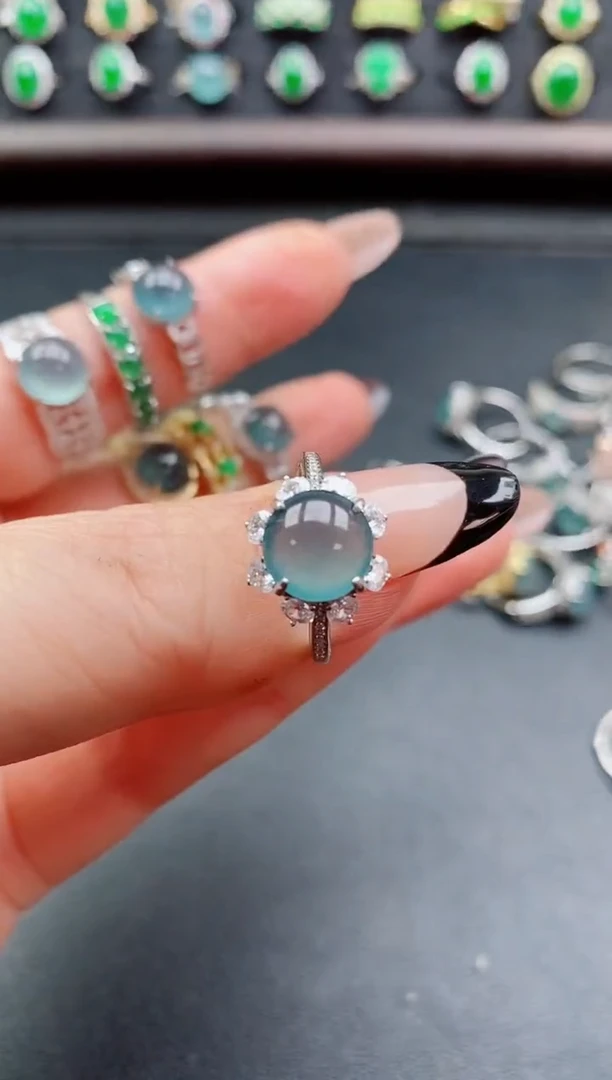 银S925镶嵌戒指翡翠1