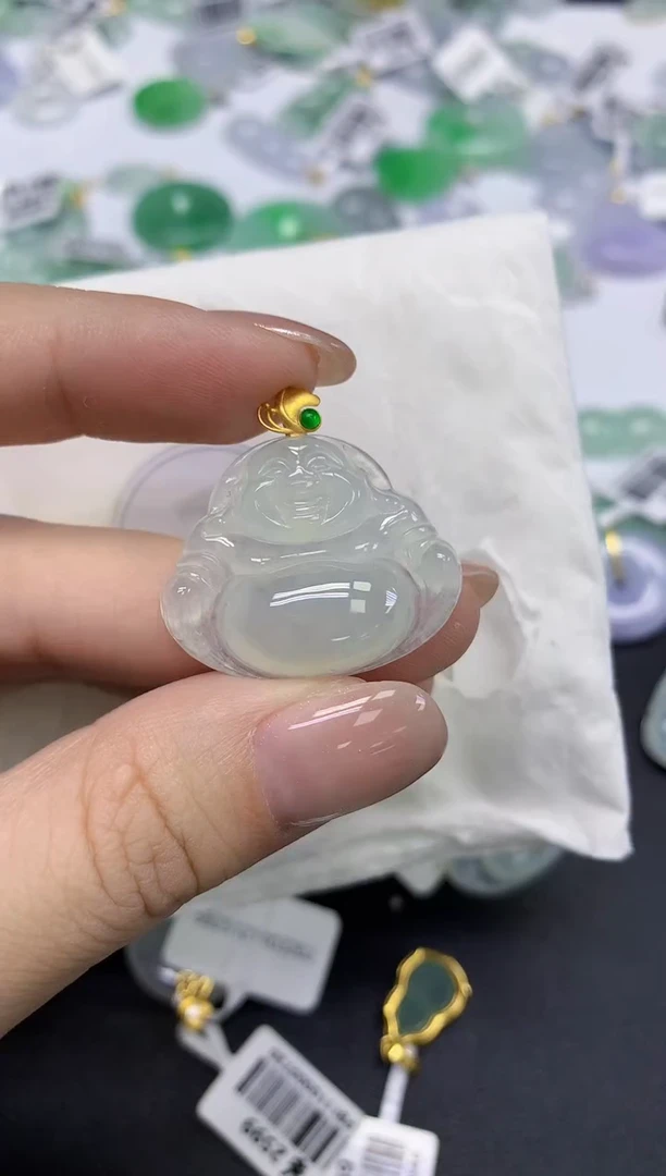 颈饰18K金镶嵌翡翠天然缅甸翡翠A货百元以上9元证书费自理