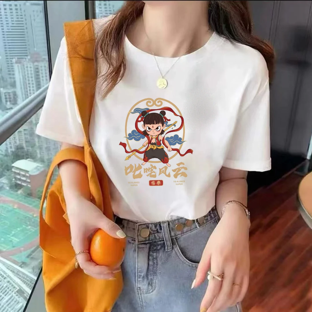 夏季时尚宽松印花潮流春夏卡通圆领设计感短袖-哪吒（叱咤风云）