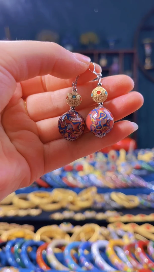 【闪购商品】非遗绝技 犀皮漆耳环 橙蓝