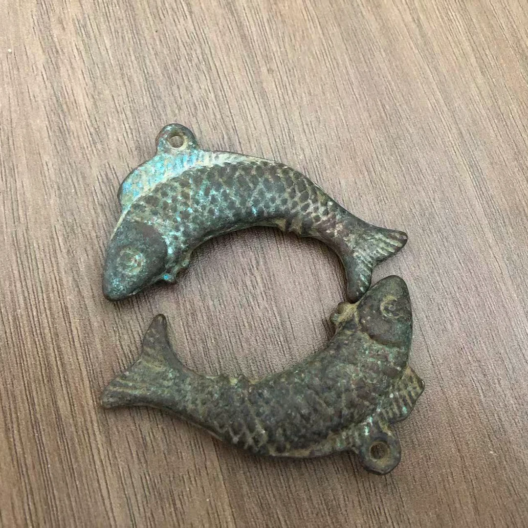 复古老式实心铜鱼一对工艺品
