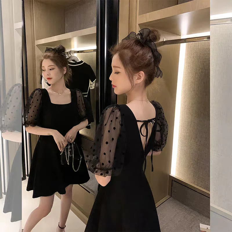 气质女神范小黑裙女2024夏季新款性感露背连衣裙显瘦a字裙子922