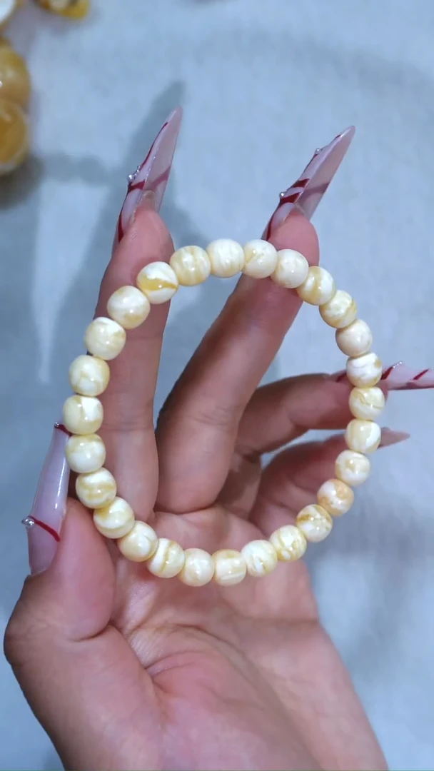 手链琥珀未镶嵌典藏级7.5mm瓷白虎皮纹妖孽极限弧高庄