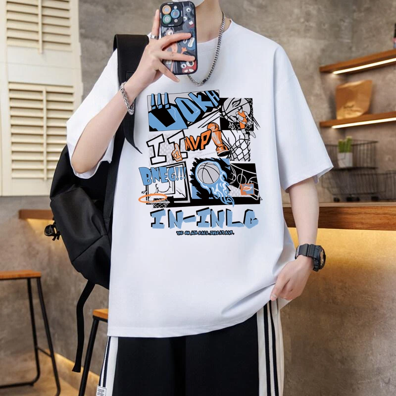 WSYYQIUYI纯棉短袖男t恤篮球夏季新款潮流男生青少年宽松半袖男