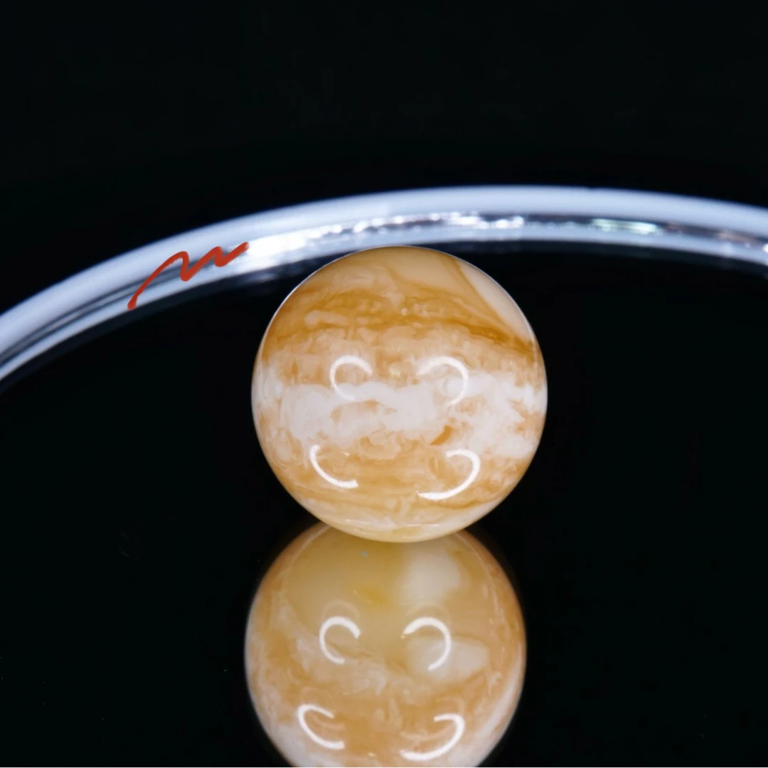 天然琥珀蜜蜡 17.1mm满蜡千层虎纹妖花圆珠 精工手作精品文玩配饰
