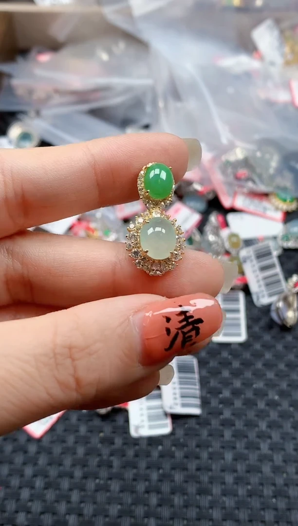 银S925镶嵌戒指翡翠天然A货缅甸翡翠