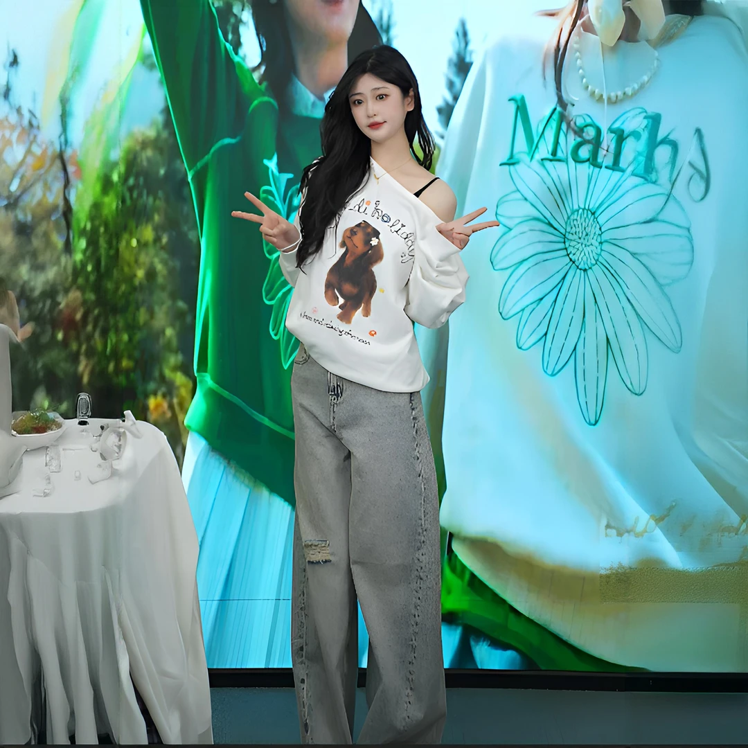 Mardi2026新款小狗斜肩圆领卫衣门店同款内搭通勤风女装上衣