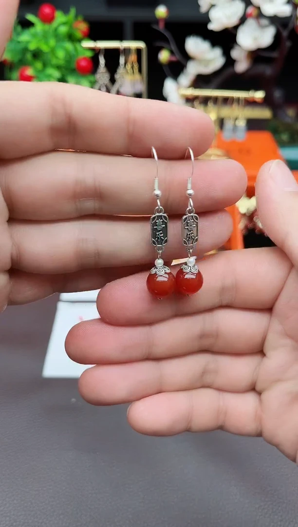 玛瑙/玉髓耳饰银S925镶嵌730000