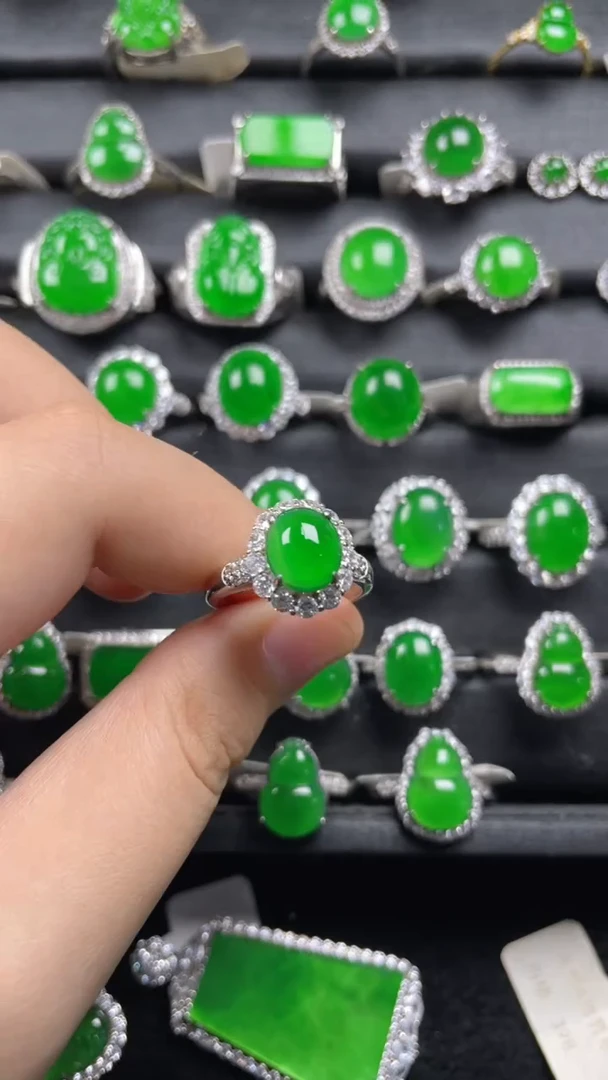 银S925镶嵌戒指翡翠翡翠