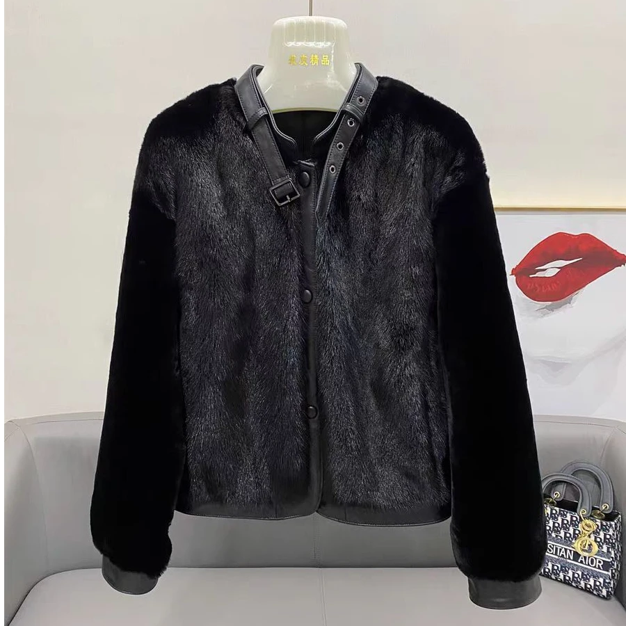 真皮水貂短款皮草女士外套貂皮夹克