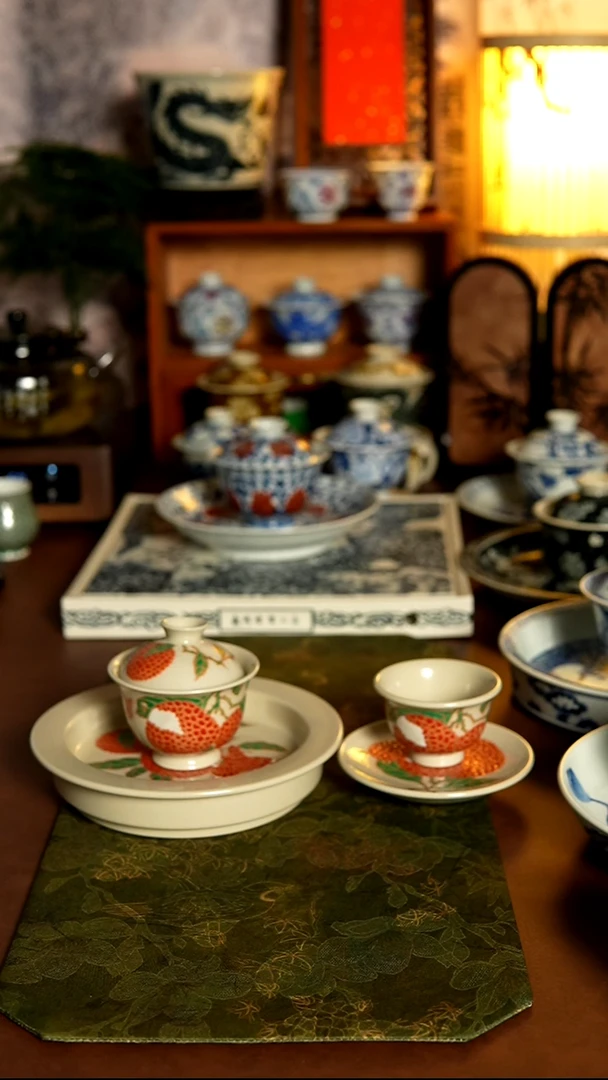 盖碗陶荔枝图4件套