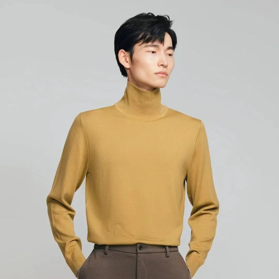 100%精纺可机洗绵羊毛高领男式羊毛衫24DAK1097