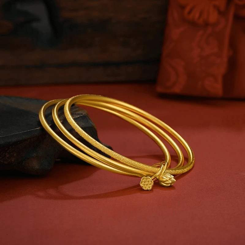 足银手镯 25g三生三世磨砂光面圆圈素款实心送礼送女友足银镀金