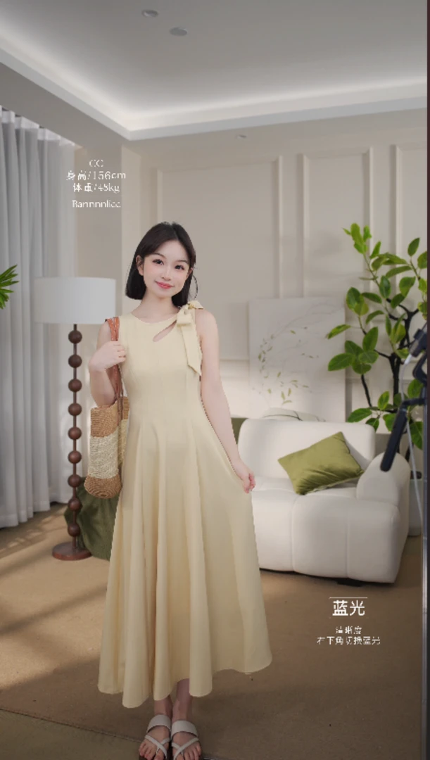 板栗西西【佩里月光】法式蝴蝶结绑带镂空背心裙夏季优雅气质连衣裙