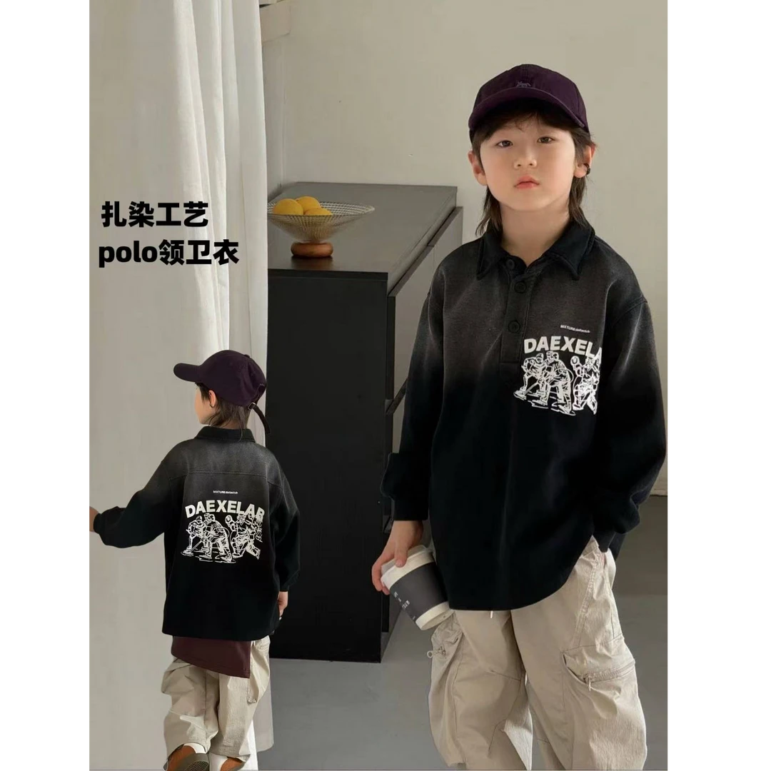 2025春『扎染polo』儿童潮流洋气衬衫宽松中大童休闲韩版外套3607