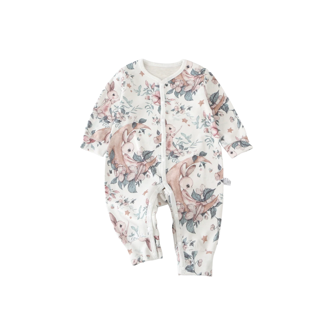 婴儿宝宝保暖无骨连体衣婴童碎花哈衣A类秋冬款秋季内衣内搭睡衣