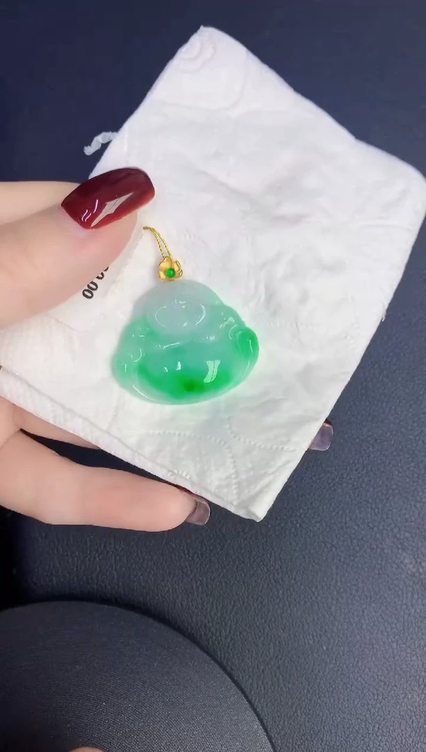 颈饰18K金镶嵌翡翠缅甸天然翡翠A货