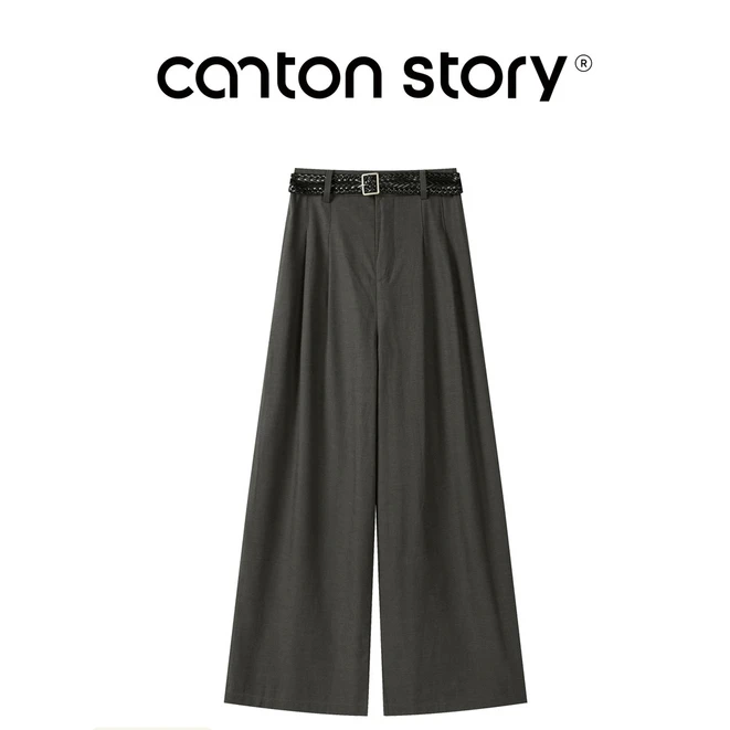 羊城故事 灰色高腰阔腿百搭直筒休闲裤 Y2508x配腰带休闲裤x7108
