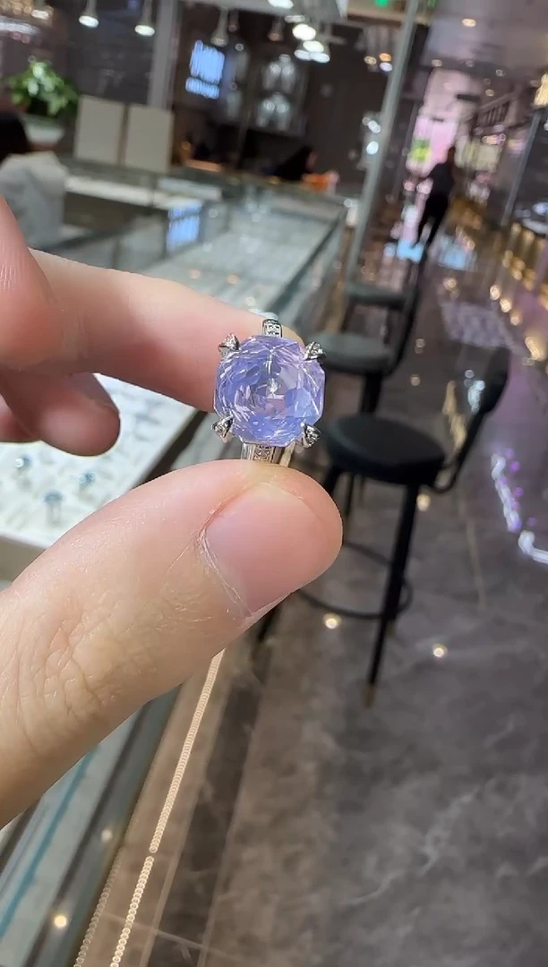银S925镶嵌戒指水晶10mm薰衣草玫瑰
