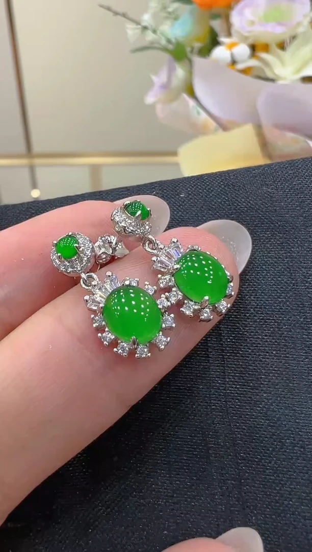 翡翠银S925镶嵌耳饰团购多样性发一件
