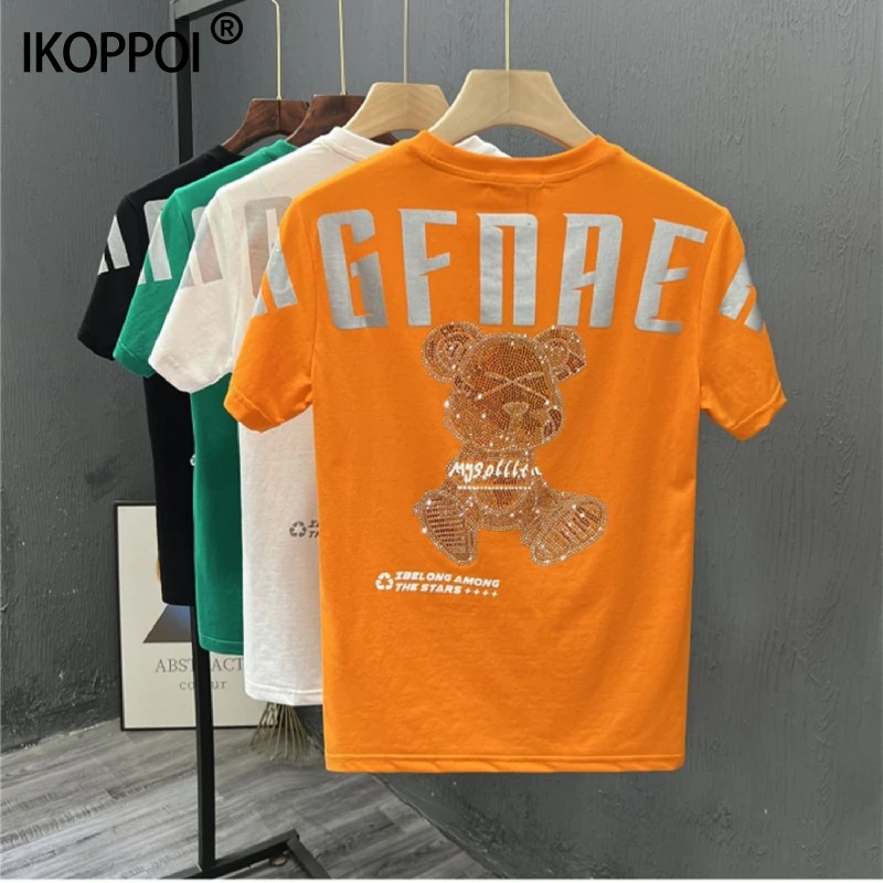 潮牌T恤男士夏季薄款潮流印花小熊体恤高街帅气百搭大码短袖上衣