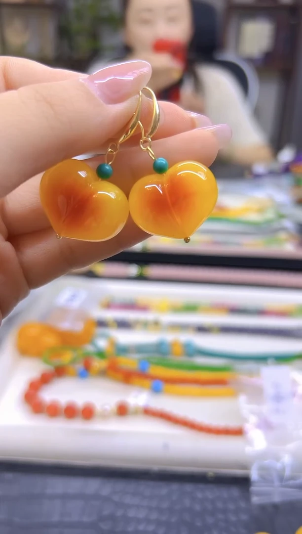 蜜蜡14K金镶嵌耳饰DIY款E904
