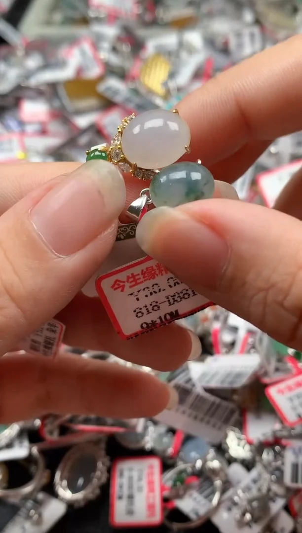 银S925镶嵌戒指翡翠天然A货缅甸翡翠