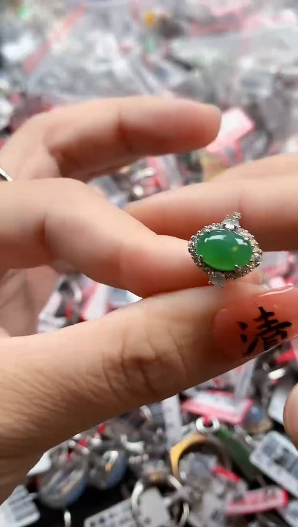 银S925镶嵌戒指翡翠天然A货缅甸翡翠