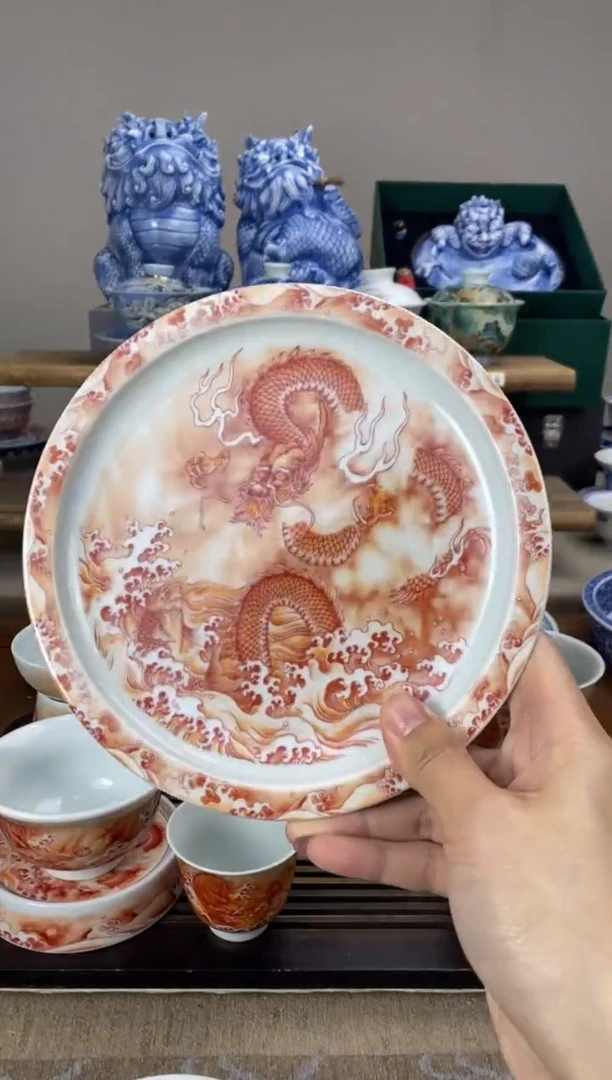 【闪购商品】矾红鱼化龙 壶承 陶瓷新款