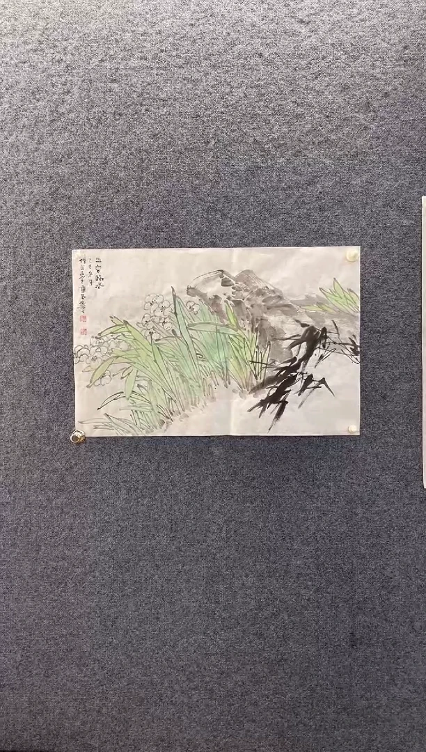 国画8580石重C玉容林水四尺三开横