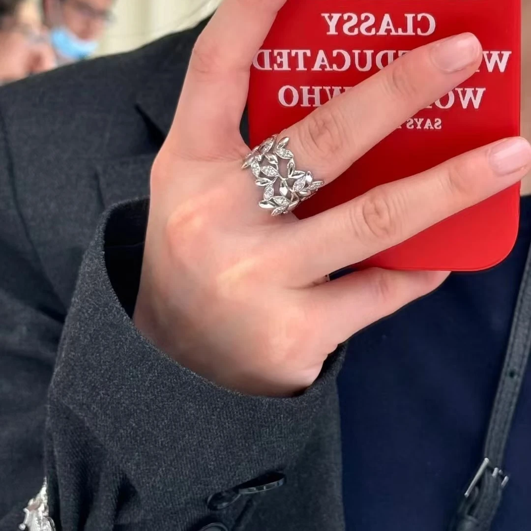99新 Tiffany & Co./蒂芙尼 小花柳 藤蔓 戒指 18K白金拼钻石 51