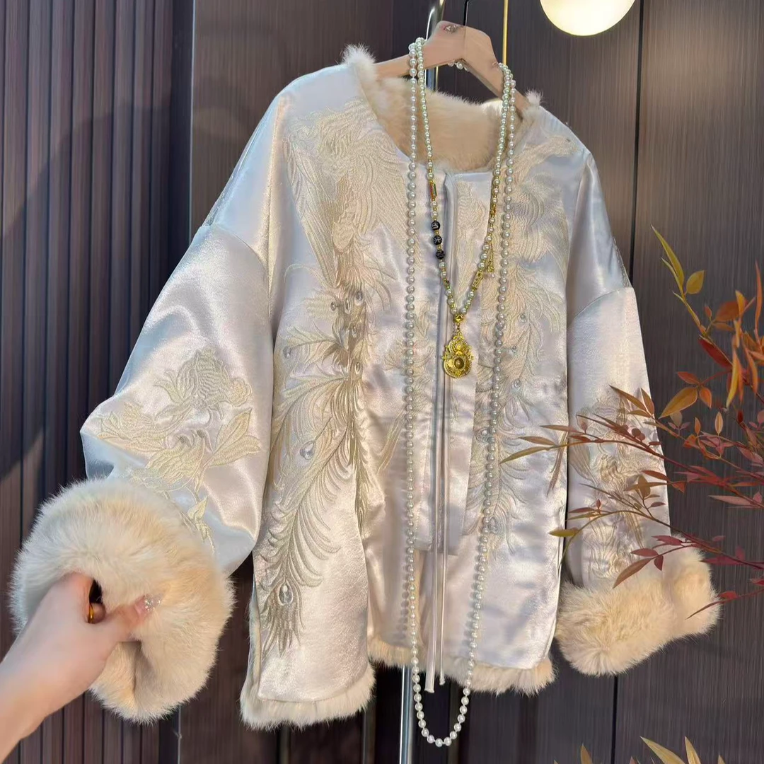 【白霜】新中式兔毛重工刺绣保暖双面外套2025D0898-芙姿FZ-祎祎