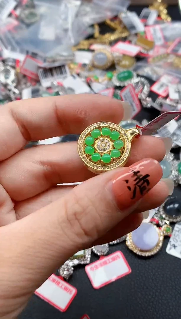 银S925镶嵌戒指翡翠天然A货缅甸翡翠