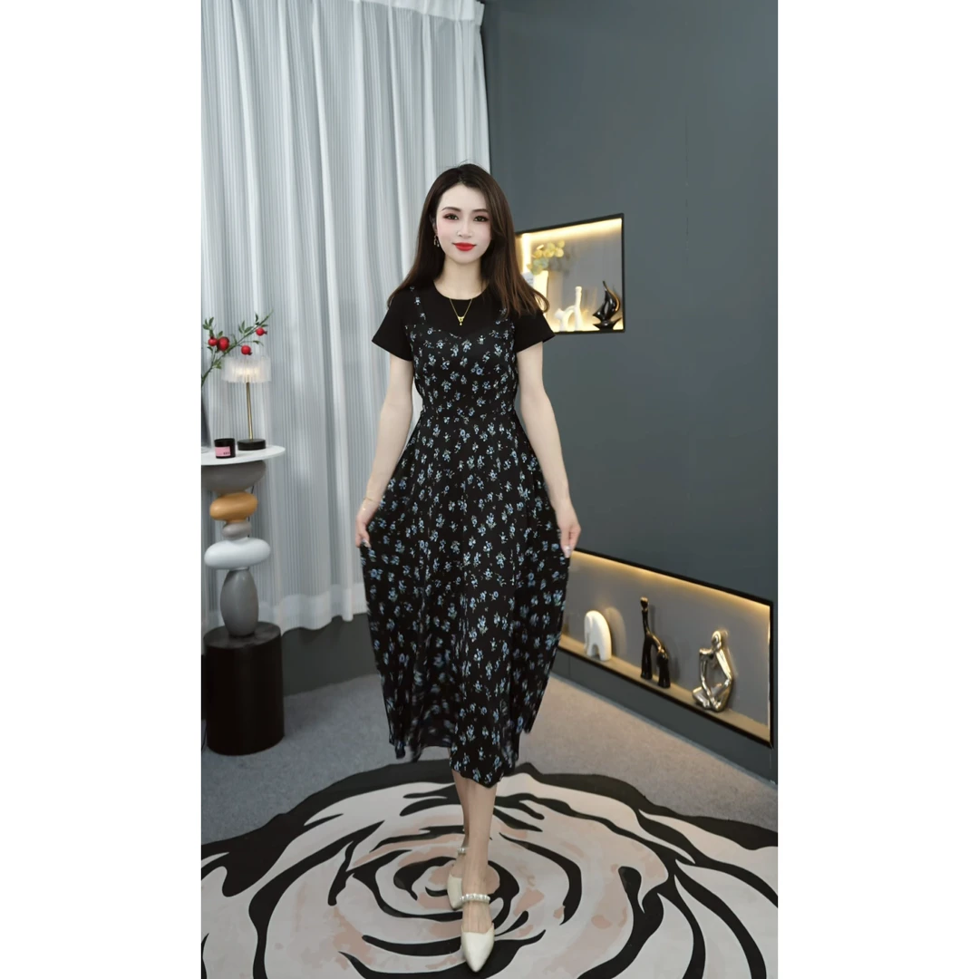 A913法式女士时尚夏装气质连衣裙2025年新款碎花裙收腰显瘦裙子女