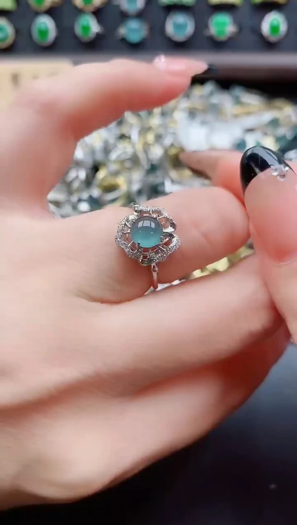 银S925镶嵌戒指翡翠1