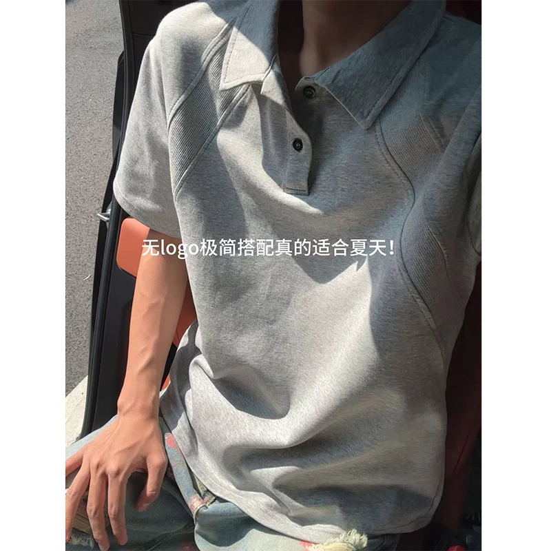 美式正肩polo衫短袖男夏季高级感空气层翻领T恤潮牌情侣半袖上衣