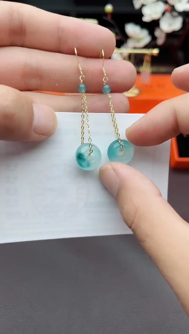 石英质玉（天山翠）银S925镶嵌耳饰709000