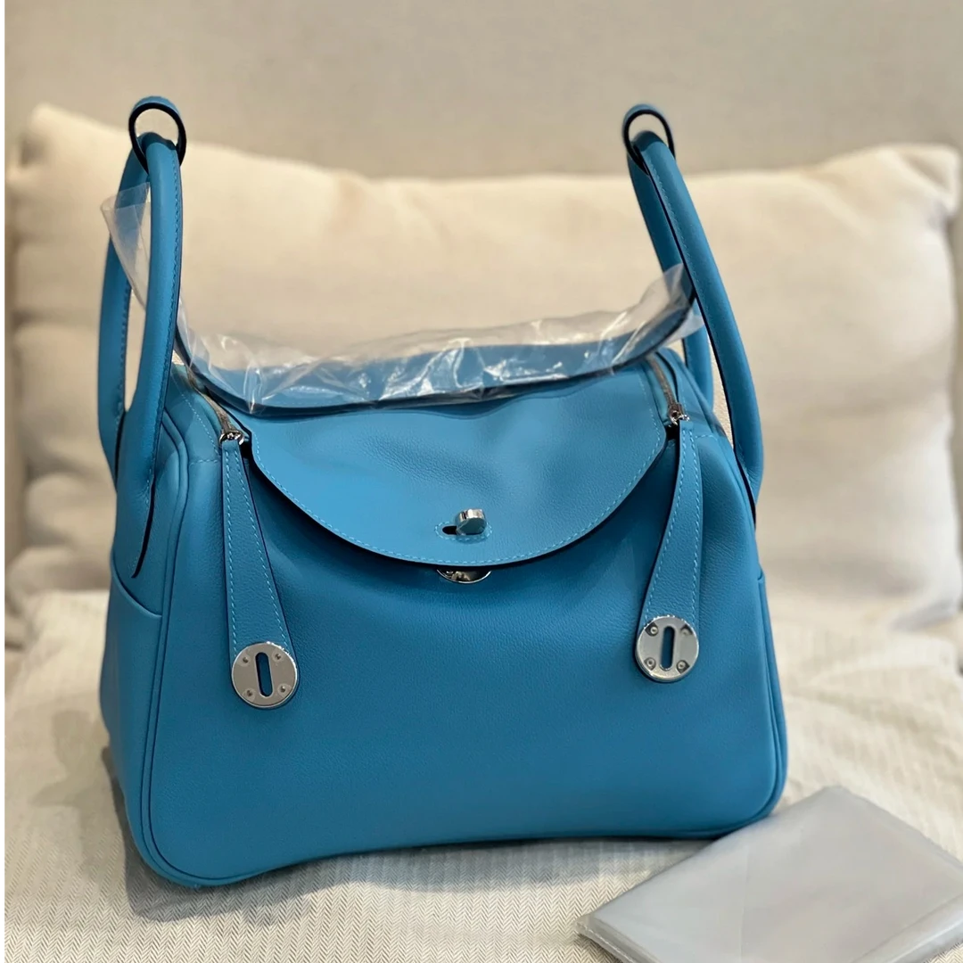 99新 Hermes/爱马仕 【杨贵妃专属】/马卡龙蓝lindy26单肩包X刻