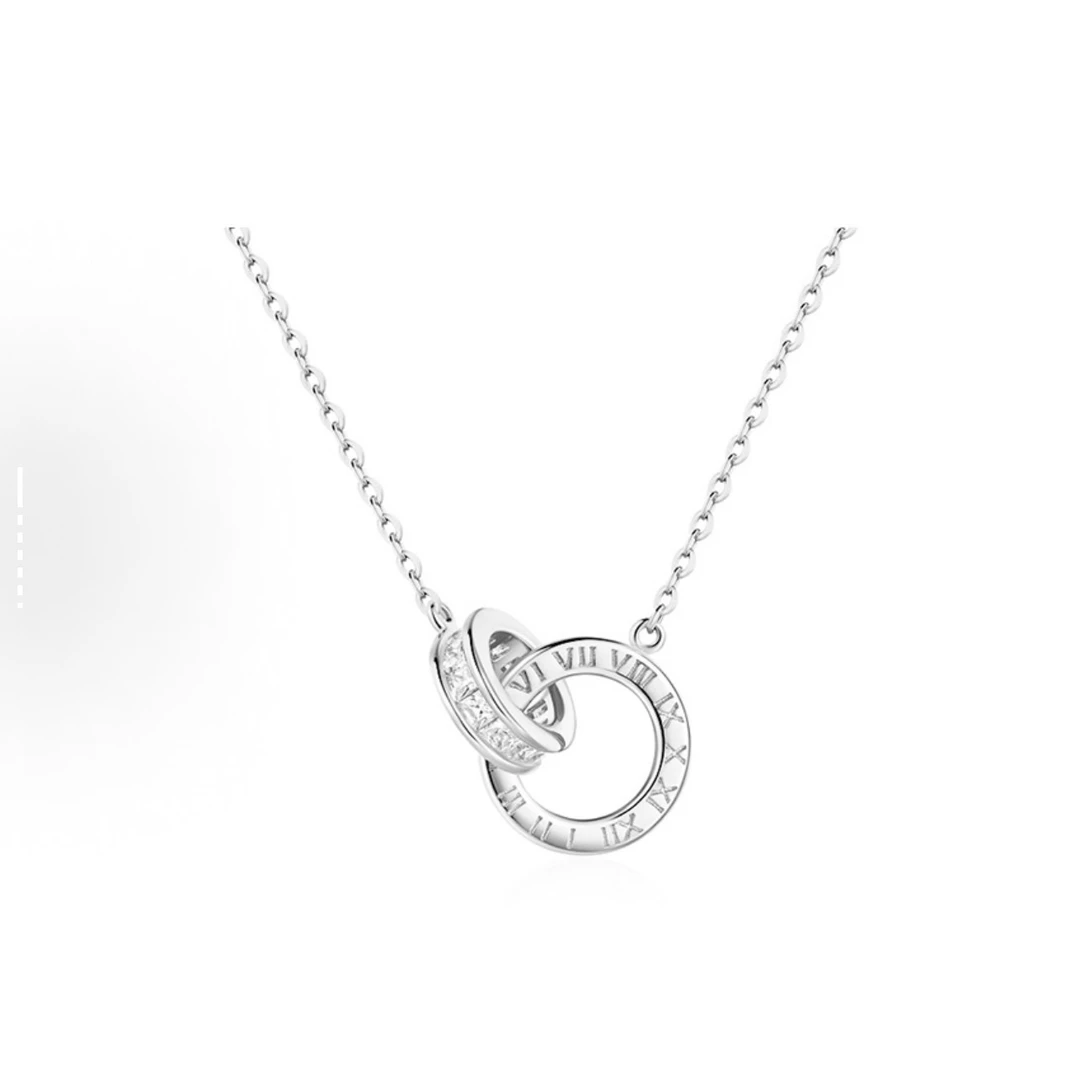 钛钢合成锆石项链 【GOLIFIR】Nature系列 双环镶锆钻套链 X192