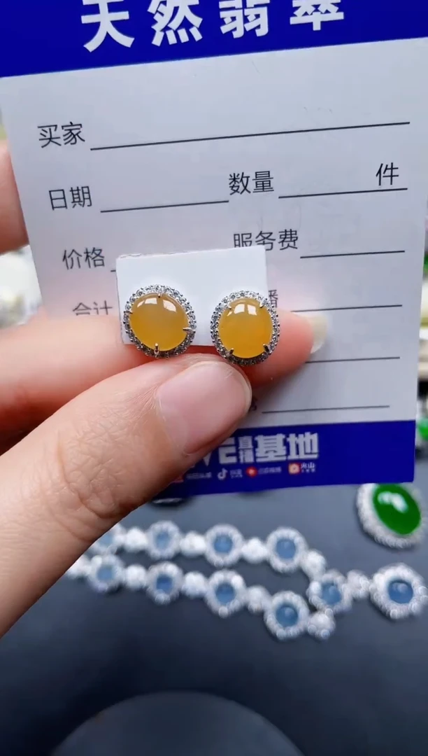 银S925镶嵌翡翠耳饰529