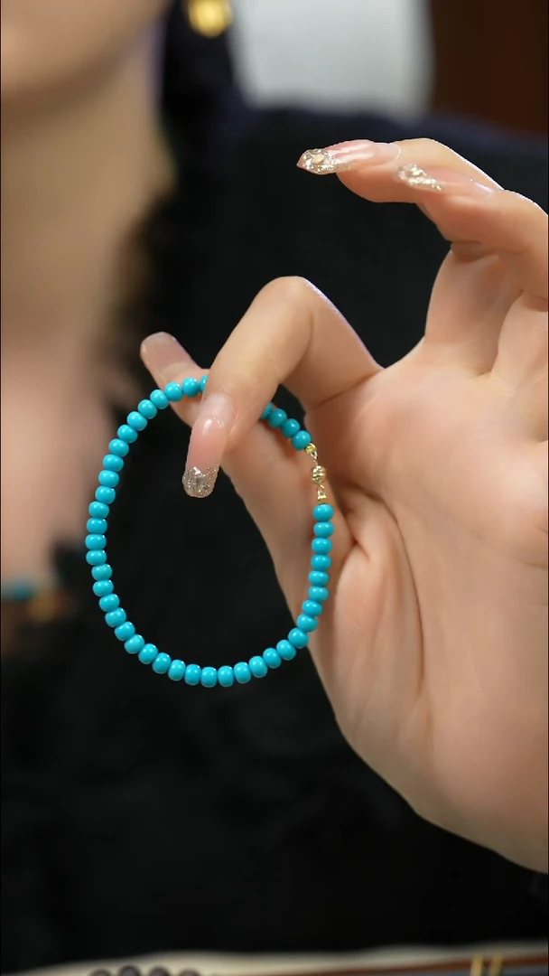 18K金镶嵌绿松石手链精品暴力蓝