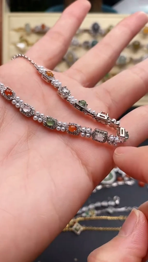 银S925镶嵌手链翡翠222222222+4