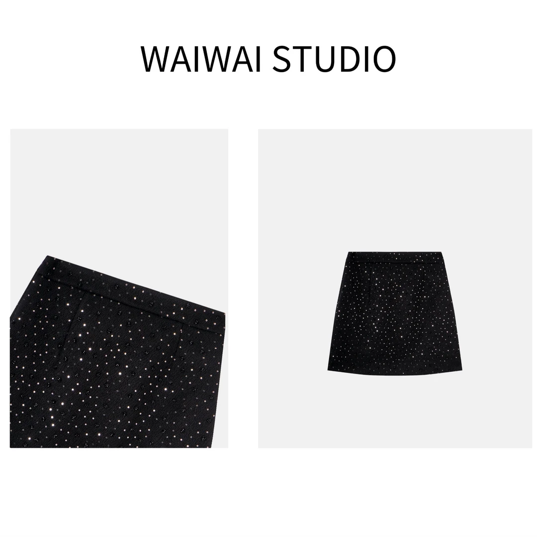 【珠雾手作】显瘦重工钉珠羊毛半裙 D54B457