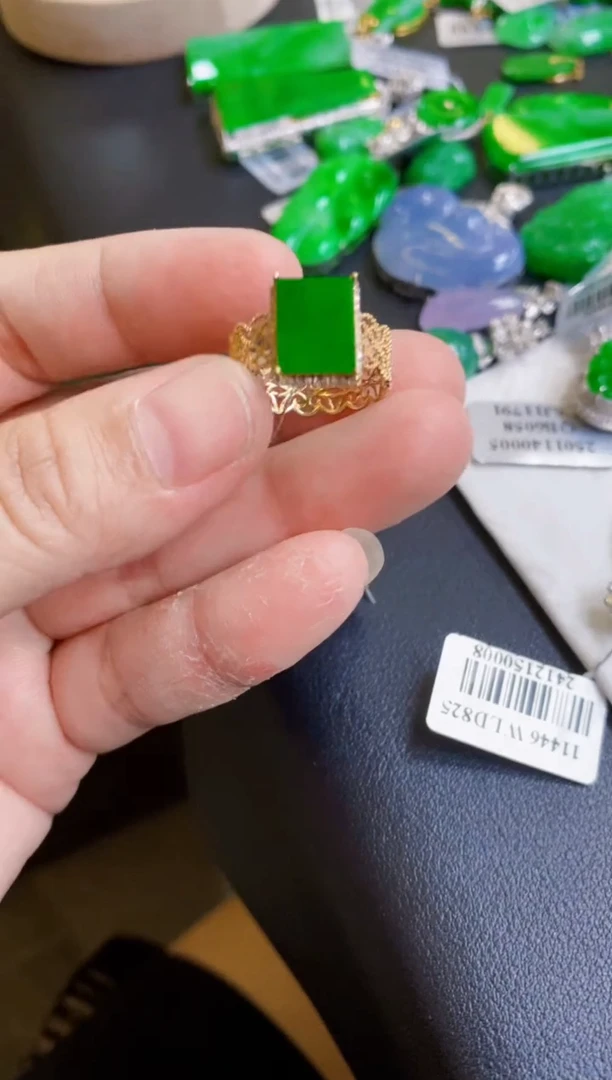 翡翠18K金镶嵌颈饰戒指