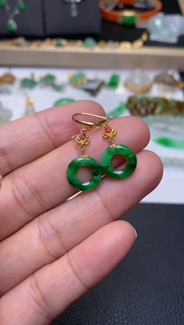 翡翠18K金镶嵌颈饰净货34698